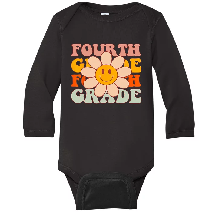 Groovy Fourth Grade Daisy Colorful Back To School Teacher Baby Long Sleeve Bodysuit