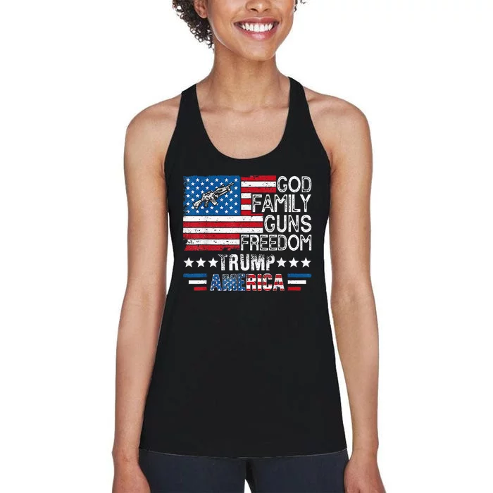 God Family Guns & Freedom Pro Trump 2024 Maga American Flag Women's Racerback Tank