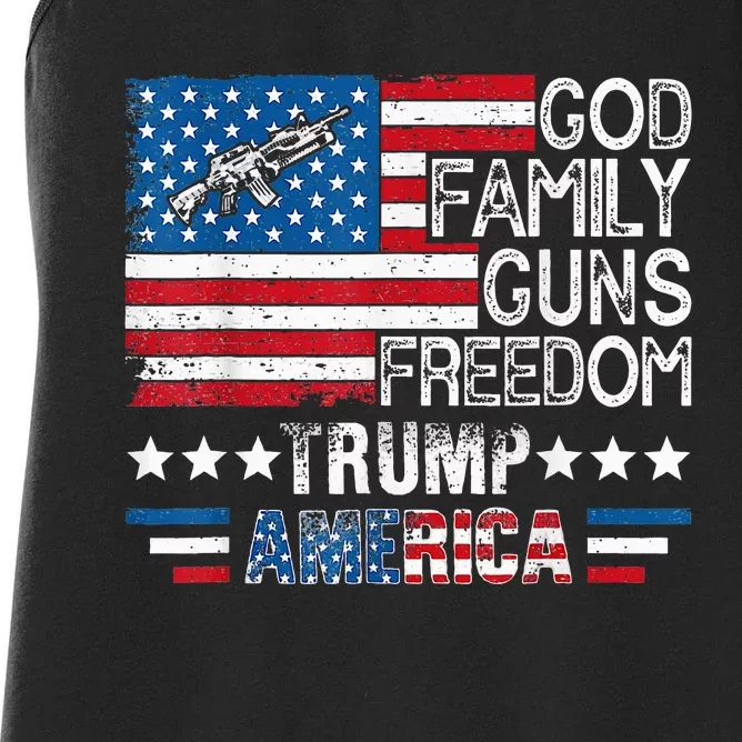 God Family Guns & Freedom Pro Trump 2024 Maga American Flag Women's Racerback Tank