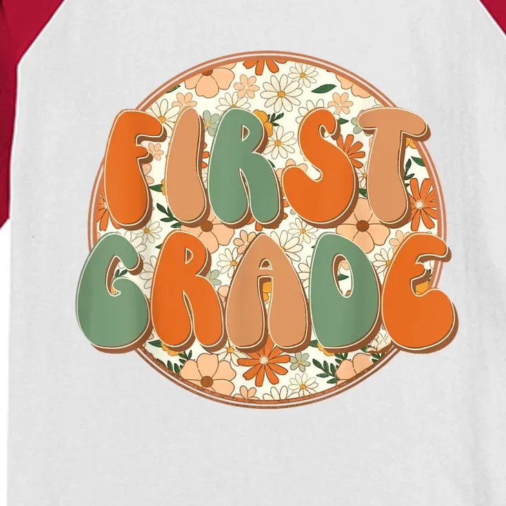 Groovy First Grade Teachers Kids Retro Hippie Back To School Kids Colorblock Raglan Jersey