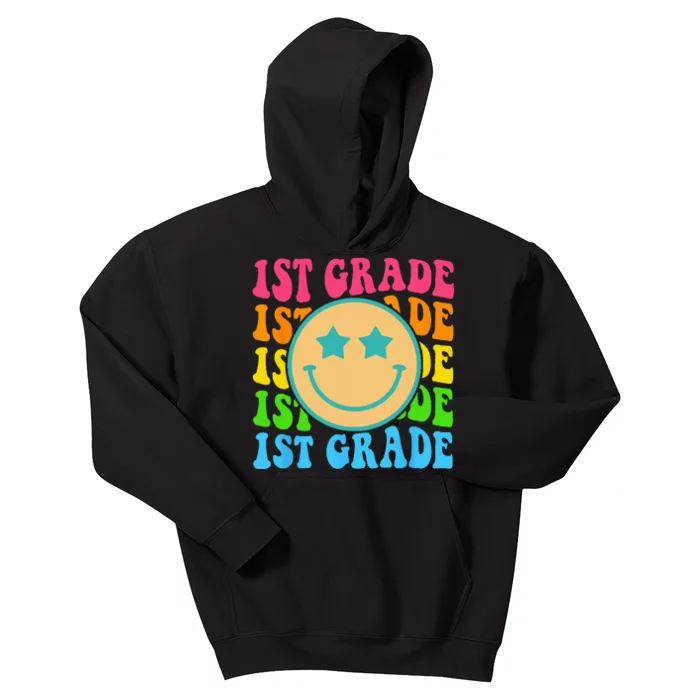 Groovy First Grade Vibes Face Retro Teachers Back To School Kids Hoodie