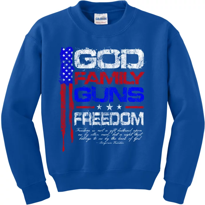 God Family Guns Freedom Conservative American Flag Cool Gift Kids Sweatshirt