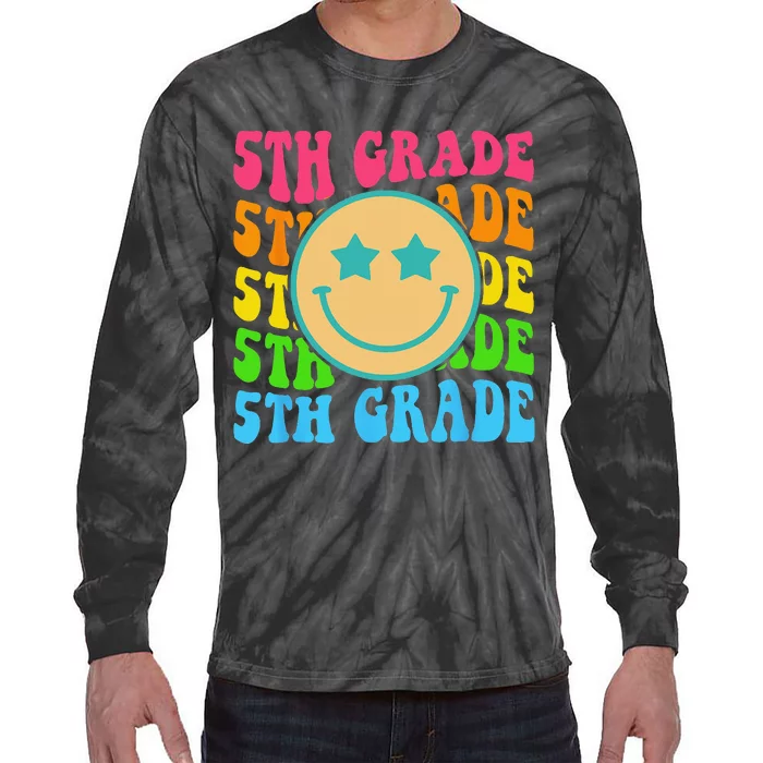 Groovy Fifth Grade Vibes Face Retro Teachers Back To School Tie-Dye Long Sleeve Shirt