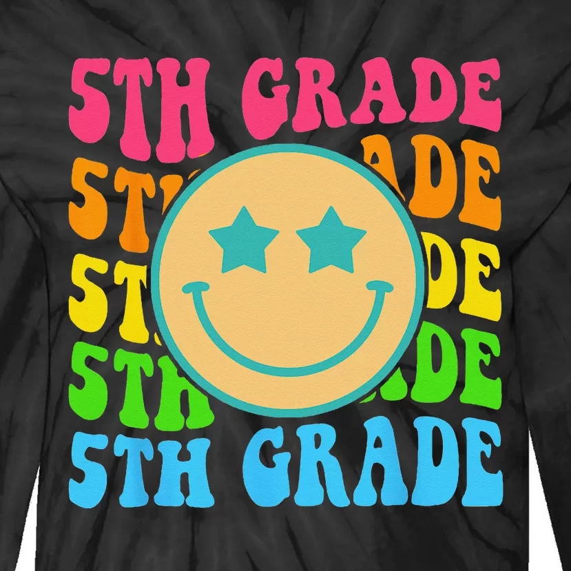 Groovy Fifth Grade Vibes Face Retro Teachers Back To School Tie-Dye Long Sleeve Shirt