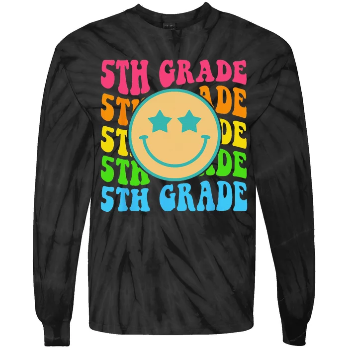 Groovy Fifth Grade Vibes Face Retro Teachers Back To School Tie-Dye Long Sleeve Shirt