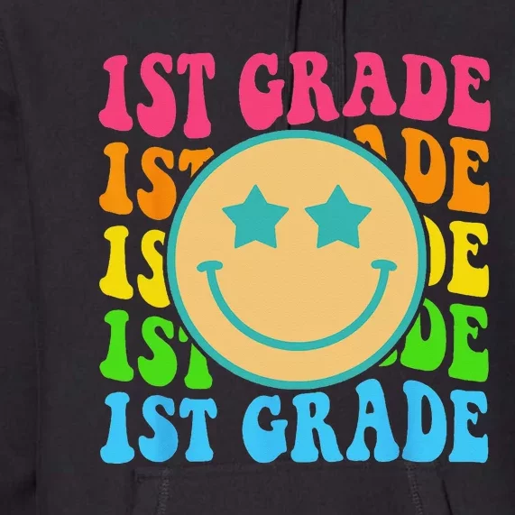 Groovy First Grade Vibes Face Retro Teachers Back To School Premium Hoodie