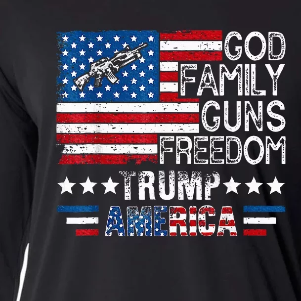 God Family Guns & Freedom Pro Trump 2024 Maga American Flag Cooling Performance Long Sleeve Crew