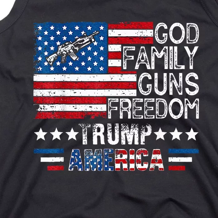 God Family Guns & Freedom Pro Trump 2024 Maga American Flag Tank Top