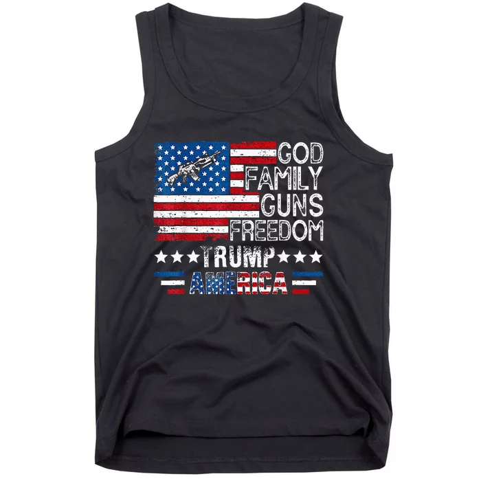 God Family Guns & Freedom Pro Trump 2024 Maga American Flag Tank Top