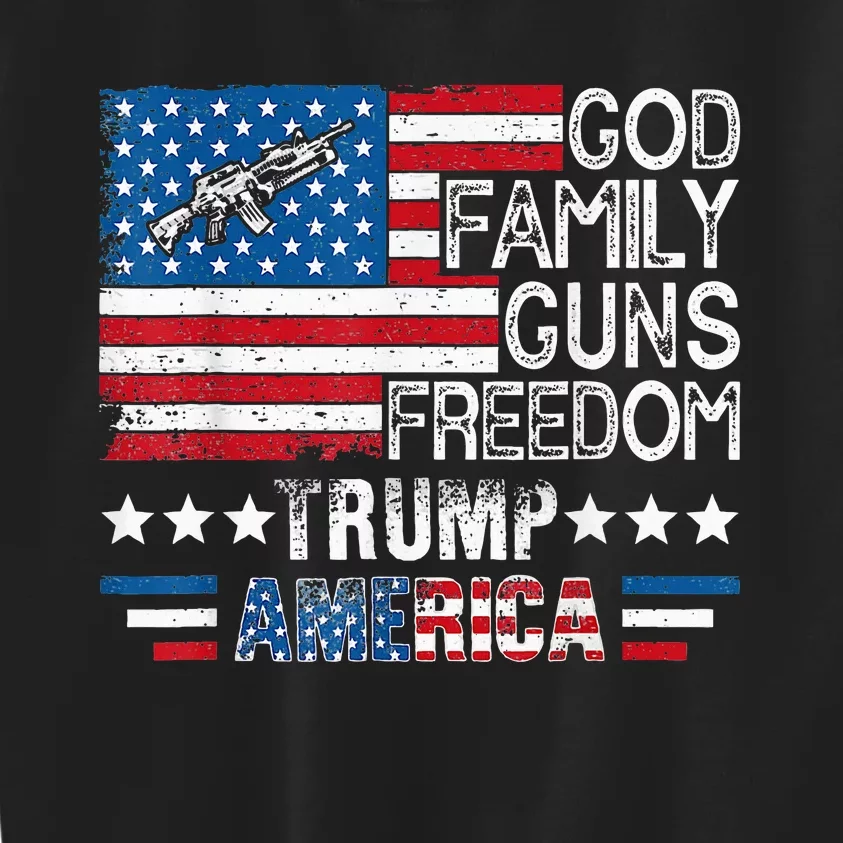 God Family Guns & Freedom Pro Trump 2024 Maga American Flag Kids Sweatshirt