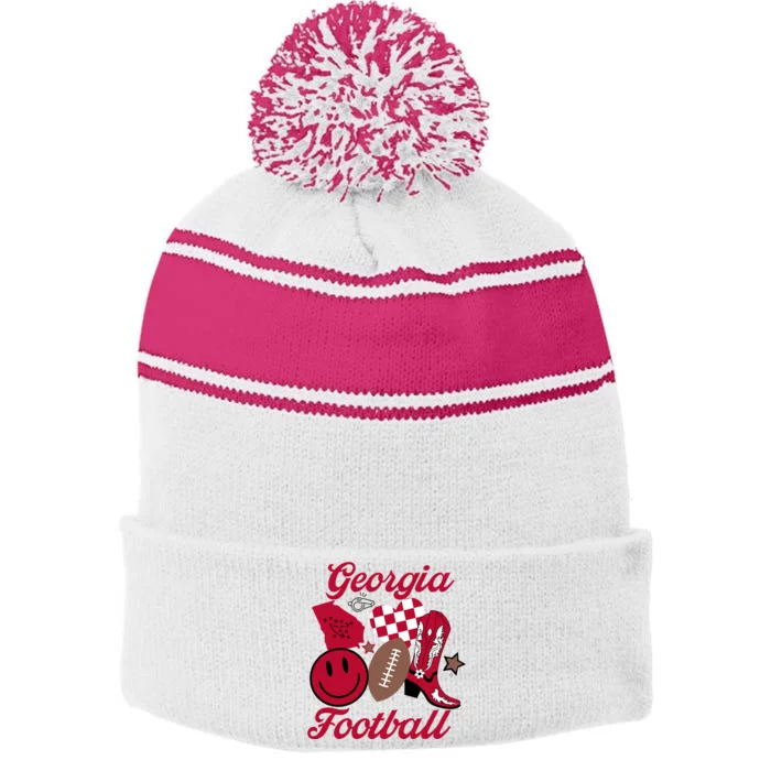 G.E.O.R.G.I.A Football Game Day Stripe Pom Pom Beanie