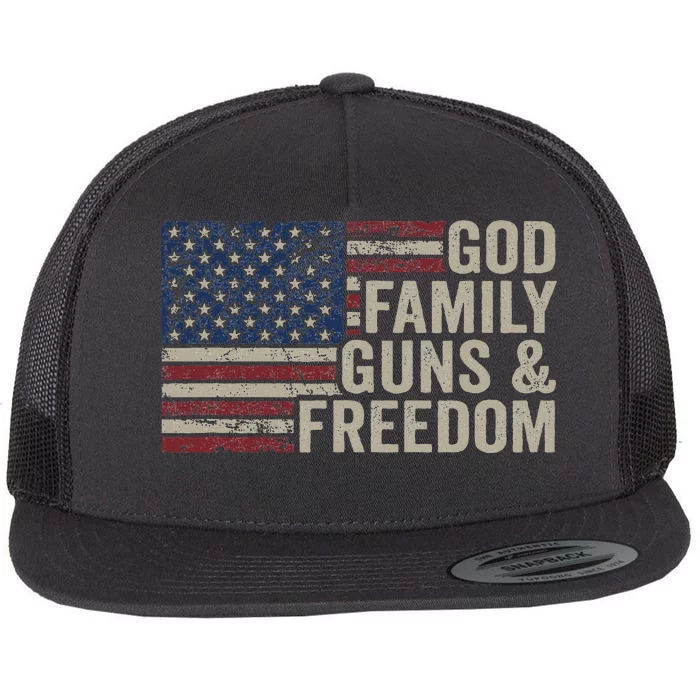 God Family Guns & Freedom Pro Gun Vintage Usa Flag Flat Bill Trucker Hat