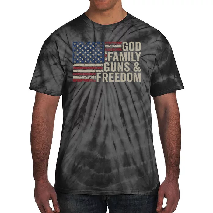 God Family Guns & Freedom Pro Gun Vintage Usa Flag Tie-Dye T-Shirt