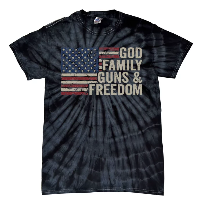 God Family Guns & Freedom Pro Gun Vintage Usa Flag Tie-Dye T-Shirt