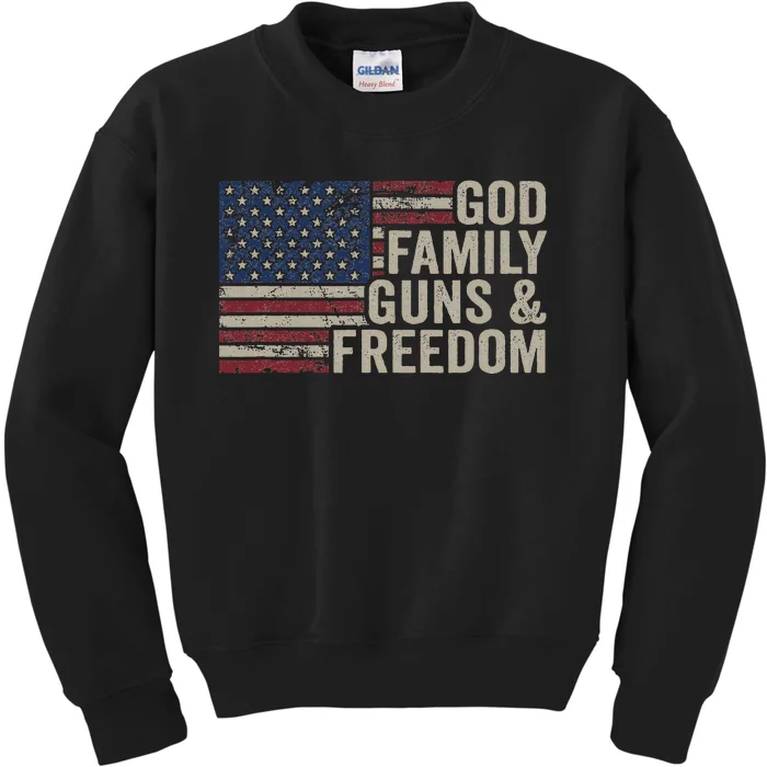 God Family Guns & Freedom Pro Gun Vintage Usa Flag Kids Sweatshirt