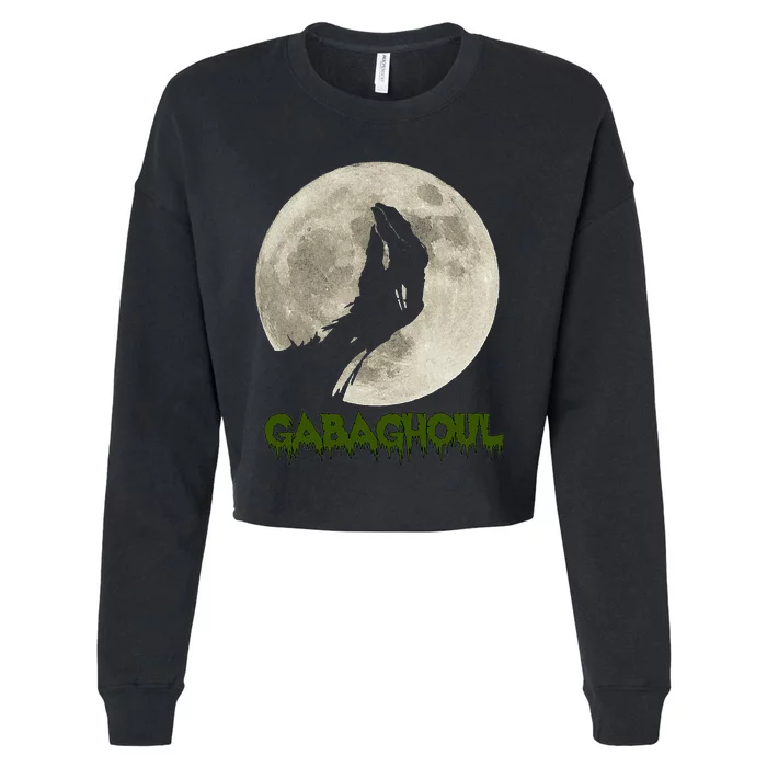 Gabaghoul Funny Hand Moon Halloween Cropped Pullover Crew