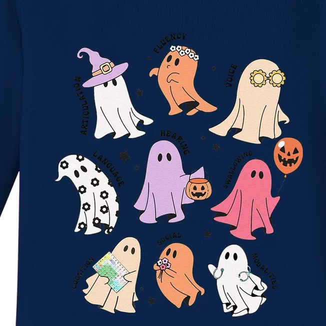 Ghost Friends Halloween AAC SLP Squad Speech Language Baby Long Sleeve Bodysuit