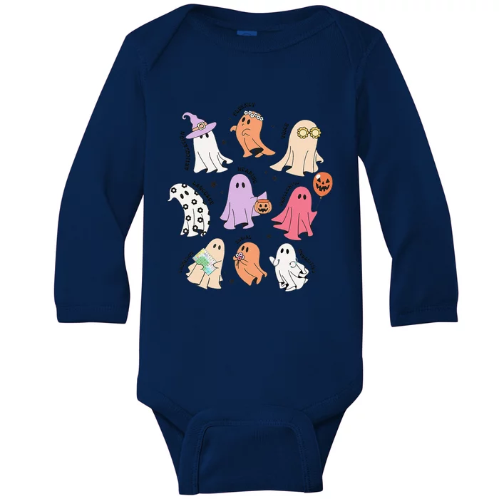 Ghost Friends Halloween AAC SLP Squad Speech Language Baby Long Sleeve Bodysuit