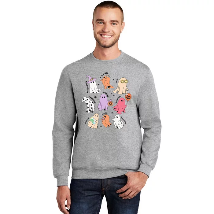 Ghost Friends Halloween AAC SLP Squad Speech Language Tall Sweatshirt