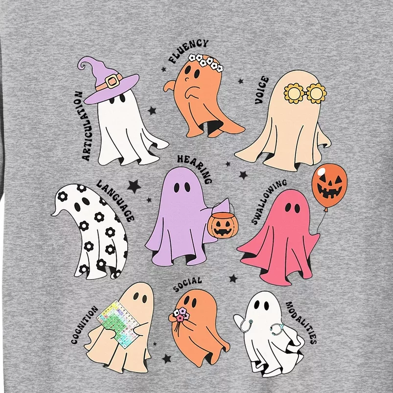 Ghost Friends Halloween AAC SLP Squad Speech Language Tall Sweatshirt