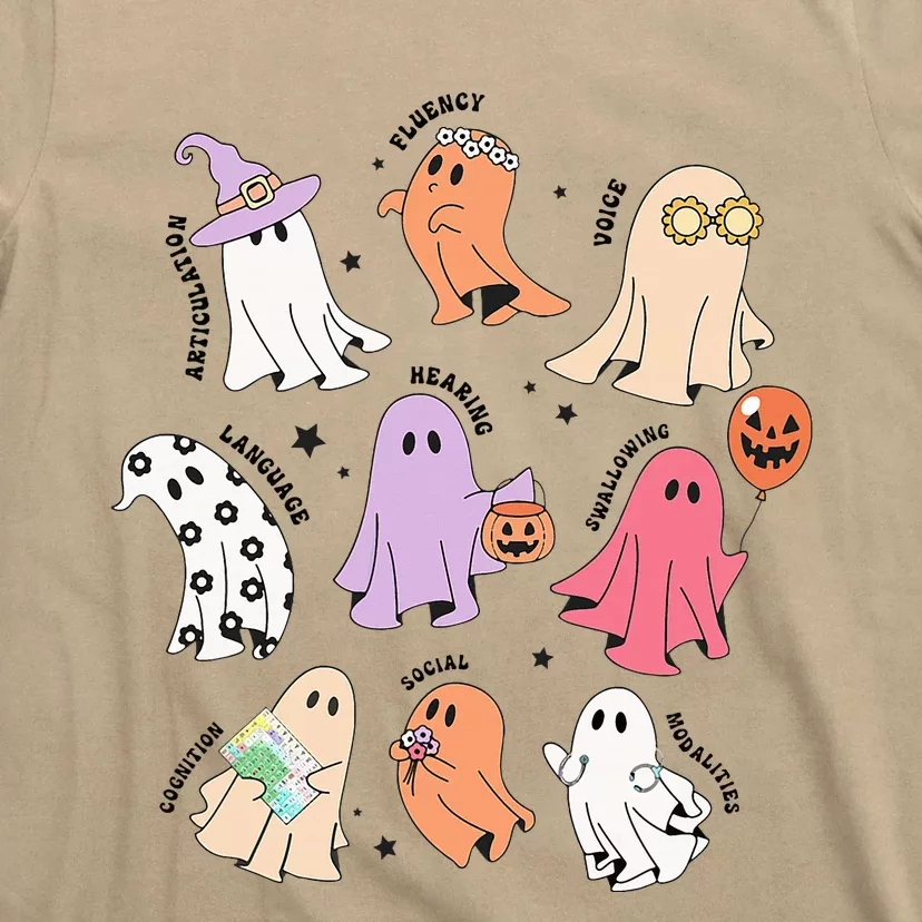 Ghost Friends Halloween Aac Slp Squad Speech Language T-Shirt