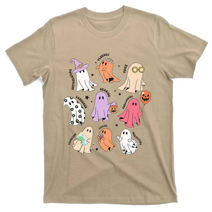 Ghost Friends Halloween Aac Slp Squad Speech Language T-Shirt