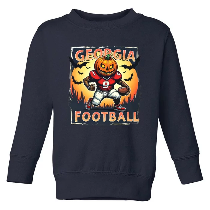 Georgia Football Halloween Pumpkin Player Spooky Georgia Jack O Lanter Toddler Sweatshirt