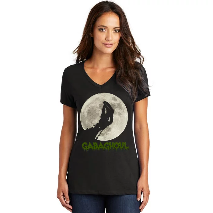 Gabaghoul Funny Hand Moon Halloween Women's V-Neck T-Shirt