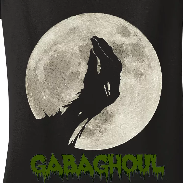 Gabaghoul Funny Hand Moon Halloween Women's V-Neck T-Shirt