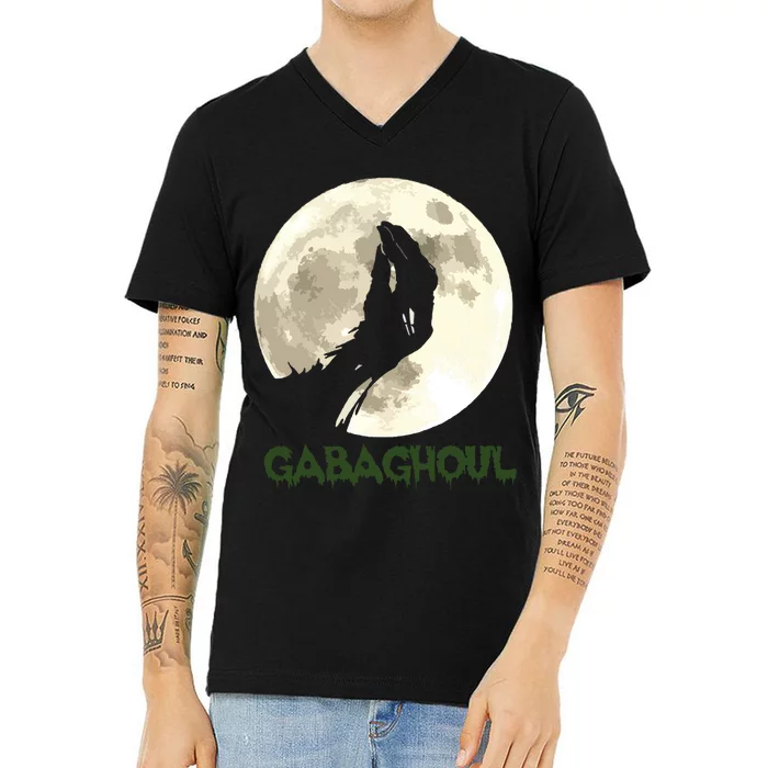 Gabaghoul Funny Hand Moon Halloween V-Neck T-Shirt