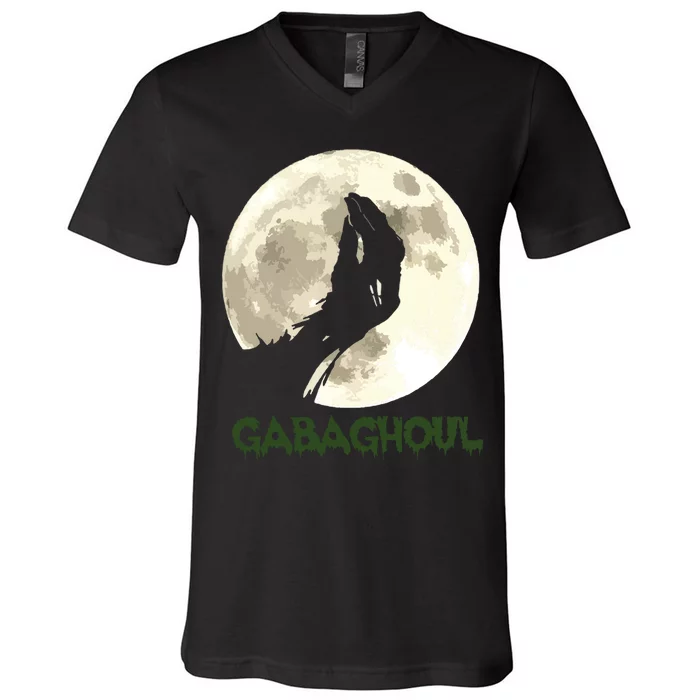 Gabaghoul Funny Hand Moon Halloween V-Neck T-Shirt