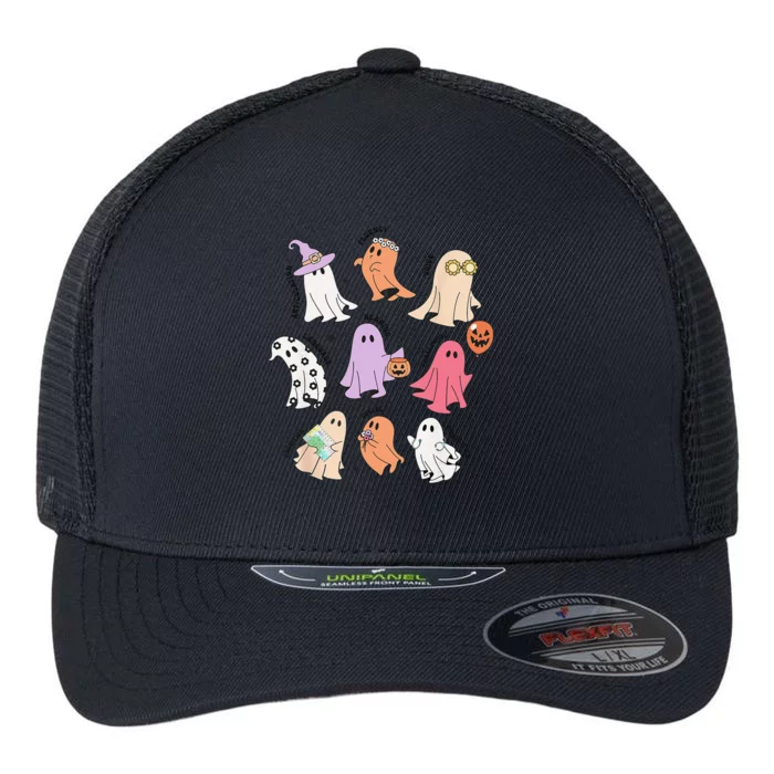 Ghost Friends Halloween AAC SLP Squad Speech Language Flexfit Unipanel Trucker Cap