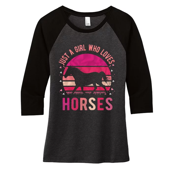 Gift for Horse Lovers Just A Who Loves Horses Women's Tri-Blend 3/4-Sleeve Raglan Shirt