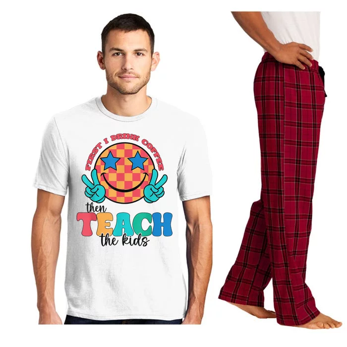 Groovy First I Drink Coffee Then Teach The Child Smile Face Pajama Set