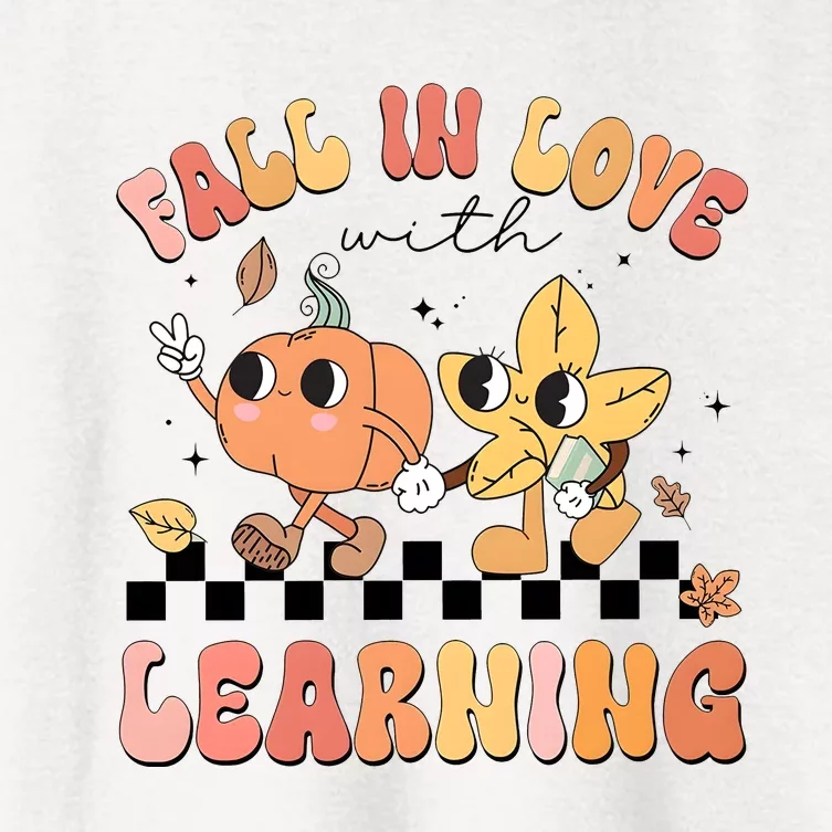 Groovy Fall In Love With Learning Autumn Women's Crop Top Tee