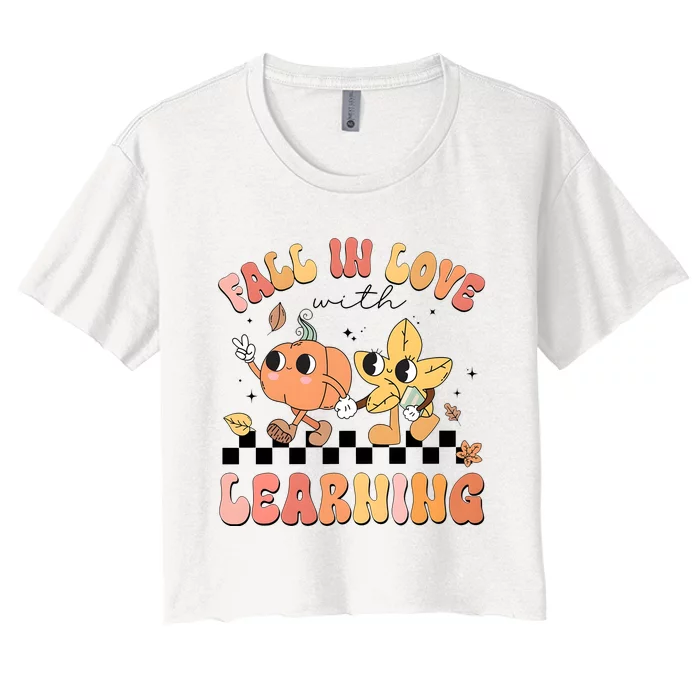 Groovy Fall In Love With Learning Autumn Women's Crop Top Tee