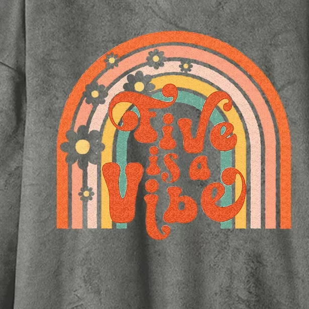 Groovy Five Is A Vibes 5th Birthday Hippie 70s Boho Rainbow Hooded Wearable Blanket