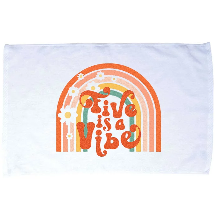 Groovy Five Is A Vibes 5th Birthday Hippie 70s Boho Rainbow Microfiber Hand Towel