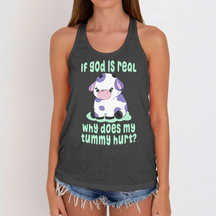 Got Funny If God Is Real Why Does My Tummy Hurt Women's Knotted Racerback Tank