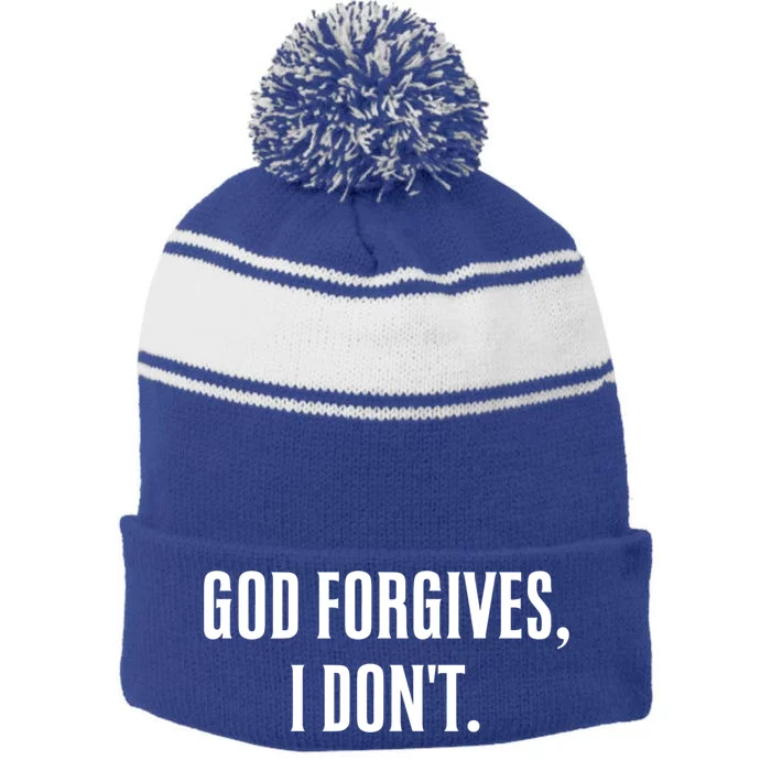 God Forgives I Don't Goth Punk Expression Gift Stripe Pom Pom Beanie