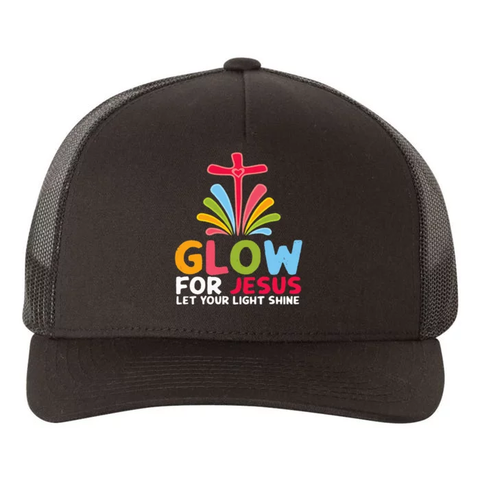 Glow For Jesus Let Your Light Shine Faith Cross Yupoong Adult 5-Panel Trucker Hat