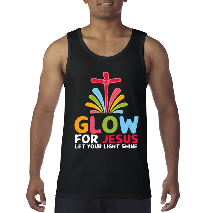 Glow For Jesus Let Your Light Shine Faith Cross Tank Top