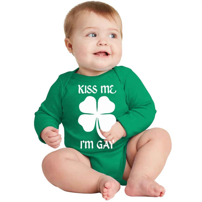 Got Funny Kiss Me Im Gay Four Leaf Clover Baby Long Sleeve Bodysuit