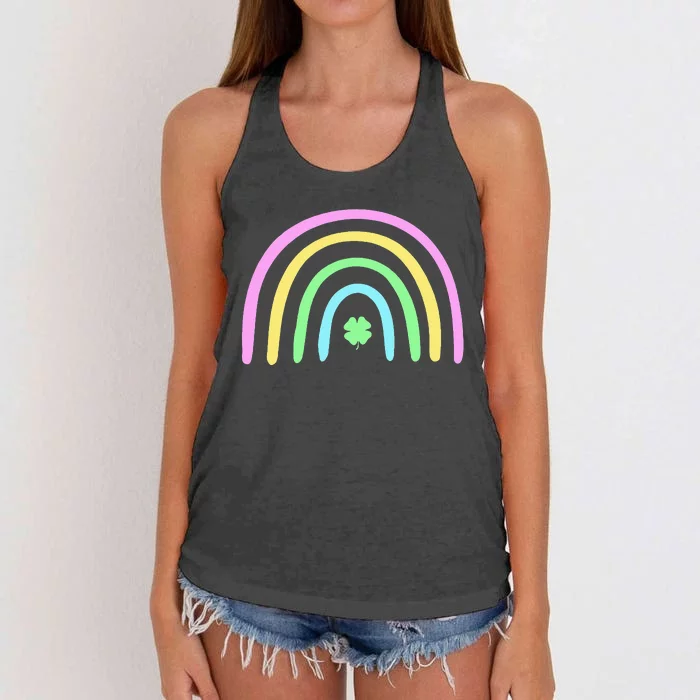 Green Four Leaf Clover Rainbow St Patricks Day Women's Knotted Racerback Tank