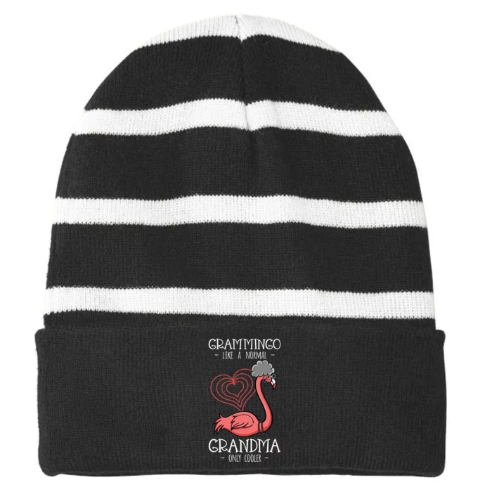 Grammingo Flamingo Lover Grandma Granny Grandmother Grandmom Striped Beanie with Solid Band