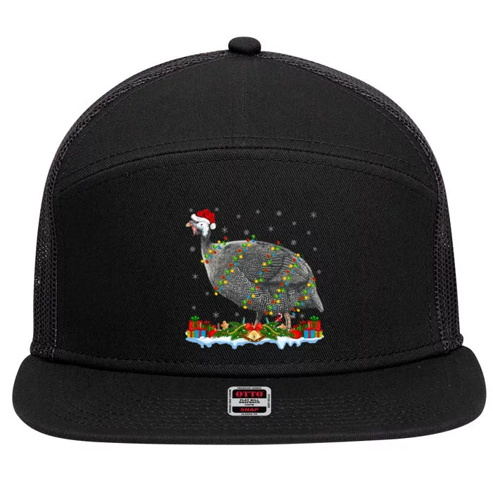 Guinea Fowl Lover Matching Santa Hat Guinea Fowl Christmas 7 Panel Mesh Trucker Snapback Hat