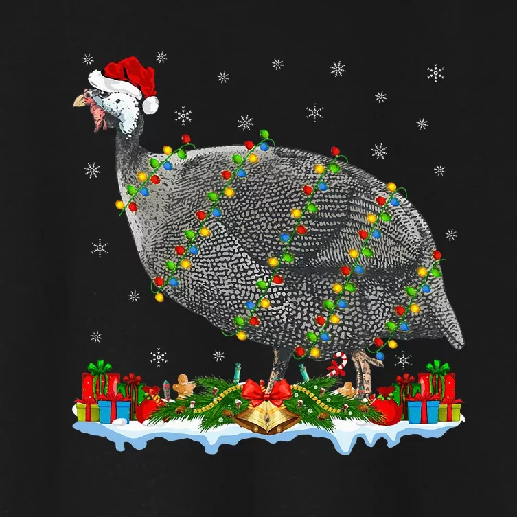 Guinea Fowl Lover Matching Santa Hat Guinea Fowl Christmas Women's Crop Top Tee