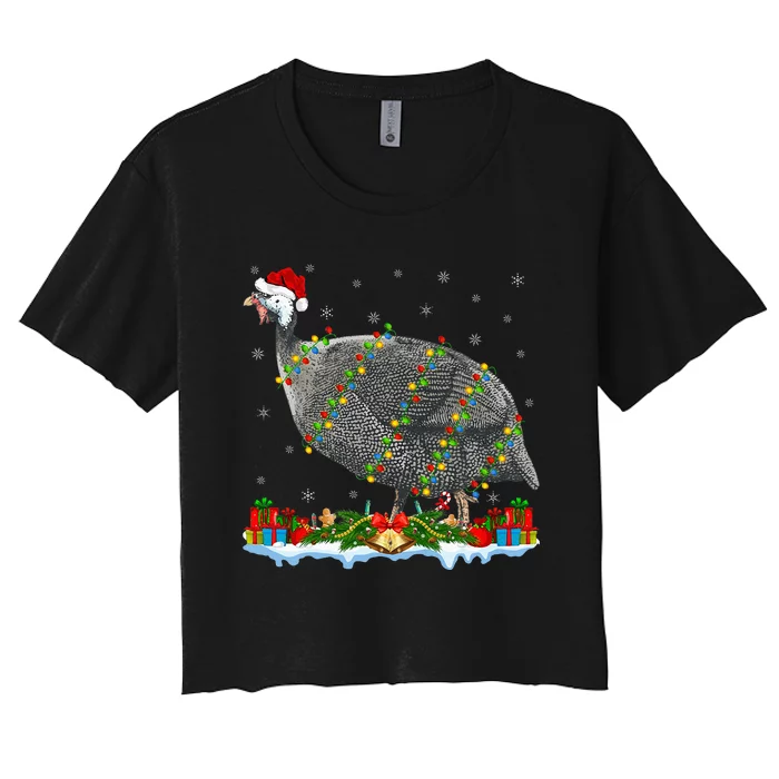 Guinea Fowl Lover Matching Santa Hat Guinea Fowl Christmas Women's Crop Top Tee