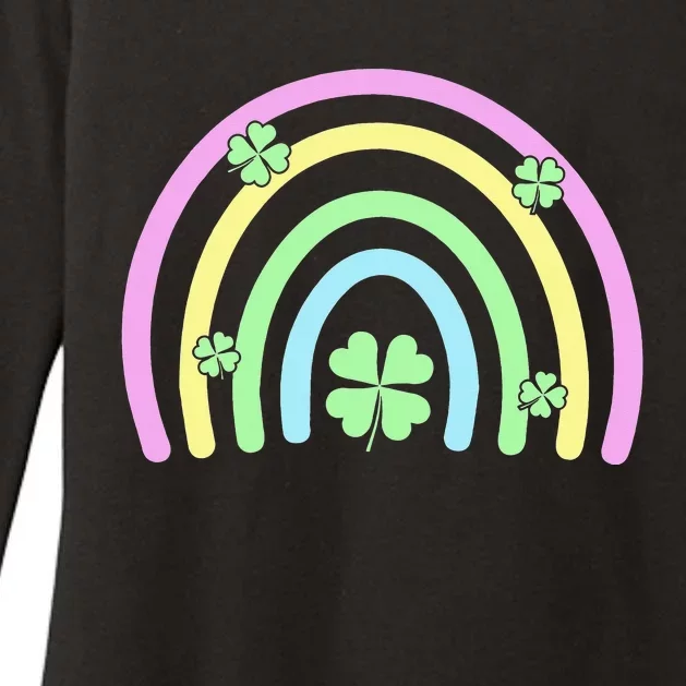 Green Four Leaf Clover Rainbow Happy St Patricks Day Womens CVC Long Sleeve Shirt