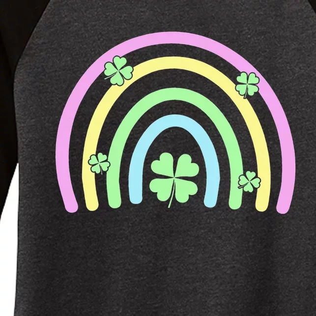 Green Four Leaf Clover Rainbow Happy St Patricks Day Women's Tri-Blend 3/4-Sleeve Raglan Shirt